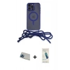 MARSİLYAN™- iPhone 13 Pro Max Kılıf Eksen Özel Seri - Şeffaf Pasifik Cam Ekran Koruyucu + Mavi Rainbow Kamera Lens Koruma Cam