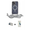 MARSİLYAN™- iPhone 13 Pro Max Kılıf Eksen Özel Seri - Şeffaf Pasifik Cam Ekran Koruyucu + Mavi Rainbow Kamera Lens Koruma Cam