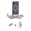 MARSİLYAN™- iPhone 13 Pro Max Kılıf Eksen Özel Seri - Şeffaf Pasifik Cam Ekran Koruyucu + Mavi Shine Kamera Lens Koruma Cam