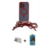 MARSİLYAN™- iPhone 13 Pro Max Kılıf Eksen Özel Seri - Siyah 18D Cam Ekran Koruyucu + Mor Rainbow Kamera Lens Koruma Cam
