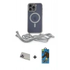 MARSİLYAN™- iPhone 13 Pro Max Kılıf Eksen Özel Seri - Siyah 18D Cam Ekran Koruyucu + Mor Rainbow Kamera Lens Koruma Cam