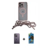 MARSİLYAN™- iPhone 13 Pro Max Kılıf Eksen Özel Seri - Siyah 18D Cam Ekran Koruyucu + Neon Fosforlu Kamera Lens - BZ