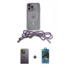 MARSİLYAN™- iPhone 13 Pro Max Kılıf Eksen Özel Seri - Siyah 18D Cam Ekran Koruyucu + Neon Fosforlu Kamera Lens - YL