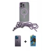 MARSİLYAN™- iPhone 13 Pro Max Kılıf Eksen Özel Seri - Siyah 18D Cam Ekran Koruyucu + Neon Fosforlu Kamera Lens - MI