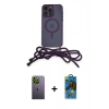 MARSİLYAN™- iPhone 13 Pro Max Kılıf Eksen Özel Seri - Siyah 18D Cam Ekran Koruyucu + Neon Fosforlu Kamera Lens - YL