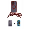 MARSİLYAN™- iPhone 13 Pro Max Kılıf Eksen Özel Seri - Siyah 18D Cam Ekran Koruyucu + Neon Fosforlu Kamera Lens - BZ