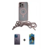 MARSİLYAN™- iPhone 13 Pro Max Kılıf Eksen Özel Seri - Siyah 18D Cam Ekran Koruyucu + Neon Fosforlu Kamera Lens - MI