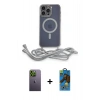 MARSİLYAN™- iPhone 13 Pro Max Kılıf Eksen Özel Seri - Siyah 18D Cam Ekran Koruyucu + Neon Fosforlu Kamera Lens - YL