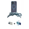 MARSİLYAN™- iPhone 13 Pro Max Kılıf Eksen Özel Seri - Siyah 3D Antistatik Cam Ekran Koruyucu + Rainbow Kamera Lens Koruma Cam - MI