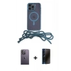 MARSİLYAN™- iPhone 13 Pro Max Kılıf Eksen Özel Seri - Siyah 3D Antistatik Hayalet Cam Ekran Koruyucu + Neon Fosforlu Kamera Lens - BZ