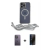 MARSİLYAN™- iPhone 13 Pro Max Kılıf Eksen Özel Seri - Siyah 3D Antistatik Hayalet Cam Ekran Koruyucu + Neon Fosforlu Kamera Lens - BZ