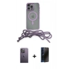 MARSİLYAN™- iPhone 13 Pro Max Kılıf Eksen Özel Seri - Siyah 3D Antistatik Hayalet Cam Ekran Koruyucu + Neon Fosforlu Kamera Lens - BZ