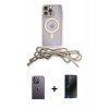 MARSİLYAN™- iPhone 13 Pro Max Kılıf Eksen Özel Seri - Siyah 3D Antistatik Hayalet Cam Ekran Koruyucu + Neon Fosforlu Kamera Lens - BZ