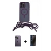 MARSİLYAN™- iPhone 13 Pro Max Kılıf Eksen Özel Seri - Siyah 3D Antistatik Hayalet Cam Ekran Koruyucu + Neon Fosforlu Kamera Lens - BZ