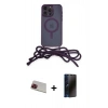 MARSİLYAN™- iPhone 13 Pro Max Kılıf Eksen Özel Seri - Siyah 3D Antistatik Hayalet Cam Ekran Koruyucu + Rainbow Kamera Lens Koruma Cam - KI