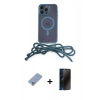 MARSİLYAN™- iPhone 13 Pro Max Kılıf Eksen Özel Seri - Siyah 3D Antistatik Hayalet Cam Ekran Koruyucu + Koyu Yeşil Metal Kamera Lens Koruma Cam