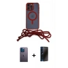 MARSİLYAN™- iPhone 13 Pro Max Kılıf Eksen Özel Seri - Siyah 3D Antistatik Hayalet Cam Ekran Koruyucu + Neon Fosforlu Kamera Lens - MI