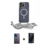 MARSİLYAN™- iPhone 13 Pro Max Kılıf Eksen Özel Seri - Siyah 3D Antistatik Hayalet Cam Ekran Koruyucu + Neon Fosforlu Kamera Lens - MI