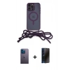 MARSİLYAN™- iPhone 13 Pro Max Kılıf Eksen Özel Seri - Siyah 3D Antistatik Hayalet Cam Ekran Koruyucu + Neon Fosforlu Kamera Lens - MI
