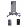 MARSİLYAN™- iPhone 13 Pro Max Kılıf Eksen Özel Seri - Siyah 3D Antistatik Hayalet Cam Ekran Koruyucu + Neon Fosforlu Kamera Lens - MI