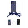 MARSİLYAN™- iPhone 13 Pro Max Kılıf Eksen Özel Seri - Siyah 3D Antistatik Hayalet Cam Ekran Koruyucu + Neon Fosforlu Kamera Lens - MI