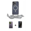 MARSİLYAN™- iPhone 13 Pro Max Kılıf Eksen Özel Seri - Siyah 3D Antistatik Hayalet Cam Ekran Koruyucu + Neon Fosforlu Kamera Lens - YL