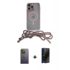 MARSİLYAN™- iPhone 13 Pro Max Kılıf Eksen Özel Seri - Siyah 3D Antistatik Hayalet Cam Ekran Koruyucu + Neon Fosforlu Kamera Lens - YL