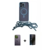 MARSİLYAN™- iPhone 13 Pro Max Kılıf Eksen Özel Seri - Siyah 3D Antistatik Hayalet Cam Ekran Koruyucu + Neon Fosforlu Kamera Lens - YL