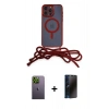 MARSİLYAN™- iPhone 13 Pro Max Kılıf Eksen Özel Seri - Siyah 3D Antistatik Hayalet Cam Ekran Koruyucu + Neon Fosforlu Kamera Lens - YL