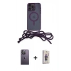 MARSİLYAN™- iPhone 13 Pro Max Kılıf Eksen Özel Seri - Siyah Bilvis 3D Cam Ekran Koruyucu + Beyaz Neon Fosforlu Kamera Lens