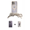MARSİLYAN™- iPhone 13 Pro Max Kılıf Eksen Özel Seri - Siyah Bilvis 3D Cam Ekran Koruyucu + Beyaz Neon Fosforlu Kamera Lens