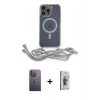 MARSİLYAN™- iPhone 13 Pro Max Kılıf Eksen Özel Seri - Siyah Bilvis 3D Cam Ekran Koruyucu + Beyaz Neon Fosforlu Kamera Lens