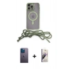 MARSİLYAN™- iPhone 13 Pro Max Kılıf Eksen Özel Seri - Siyah Bilvis 3D Mat Cam Ekran Koruyucu + Neon Fosforlu Kamera Lens - MI