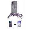 MARSİLYAN™- iPhone 13 Pro Max Kılıf Eksen Özel Seri - Siyah Bilvis 5in1 3D Magic Cam Ekran Koruyucu + Mavi Neon Fosforlu Kamera Lens
