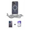 MARSİLYAN™- iPhone 13 Pro Max Kılıf Eksen Özel Seri - Siyah Bilvis 5in1 3D Magic Cam Ekran Koruyucu + Mavi Neon Fosforlu Kamera Lens