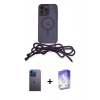 MARSİLYAN™- iPhone 13 Pro Max Kılıf Eksen Özel Seri - Siyah Bilvis 5in1 3D Magic Cam Ekran Koruyucu + Mavi Neon Fosforlu Kamera Lens