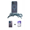 MARSİLYAN™- iPhone 13 Pro Max Kılıf Eksen Özel Seri - Siyah Bilvis 5in1 3D Magic Cam Ekran Koruyucu + Mavi Neon Fosforlu Kamera Lens