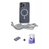 MARSİLYAN™- iPhone 13 Pro Max Kılıf Eksen Özel Seri - Siyah Bilvis 5in1 5D Magic Hayalet Cam Ekran Koruyucu + Renkli Kamera Lens Koruma Cam - SI