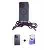 MARSİLYAN™- iPhone 13 Pro Max Kılıf Eksen Özel Seri - Siyah Bilvis 5in1 5D Magic Hayalet Cam Ekran Koruyucu + Neon Fosforlu Kamera Lens - MI