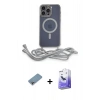 MARSİLYAN™- iPhone 13 Pro Max Kılıf Eksen Özel Seri - Siyah Bilvis 5in1 5D Magic Hayalet Cam Ekran Koruyucu + Gökkuşağı Shine Kamera Lens Koruma Cam