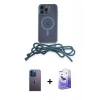 MARSİLYAN™- iPhone 13 Pro Max Kılıf Eksen Özel Seri - Siyah Bilvis 5in1 5D Magic Hayalet Cam Ekran Koruyucu + Neon Fosforlu Kamera Lens - MI