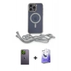 MARSİLYAN™- iPhone 13 Pro Max Kılıf Eksen Özel Seri - Siyah Bilvis 5in1 5D Magic Hayalet Cam Ekran Koruyucu + Neon Fosforlu Kamera Lens - YL