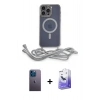 MARSİLYAN™- iPhone 13 Pro Max Kılıf Eksen Özel Seri - Siyah Bilvis 5in1 5D Magic Hayalet Cam Ekran Koruyucu + Neon Fosforlu Kamera Lens - MI