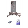 MARSİLYAN™- iPhone 13 Pro Max Kılıf Eksen Özel Seri - Siyah Bilvis 5in1 5D Magic Hayalet Cam Ekran Koruyucu + Mavi Renkli Kamera Lens Koruma Cam
