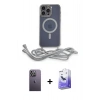 MARSİLYAN™- iPhone 13 Pro Max Kılıf Eksen Özel Seri - Siyah Bilvis 5in1 5D Magic Hayalet Cam Ekran Koruyucu + Neon Fosforlu Kamera Lens - BZ