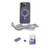 MARSİLYAN™- iPhone 13 Pro Max Kılıf Eksen Özel Seri - Siyah Bilvis 5in1 5D Magic Hayalet Cam Ekran Koruyucu + Renkli Kamera Lens Koruma Cam - PE