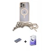 MARSİLYAN™- iPhone 13 Pro Max Kılıf Eksen Özel Seri - Siyah Bilvis 5in1 5D Magic Hayalet Cam Ekran Koruyucu + Mavi Renkli Kamera Lens Koruma Cam