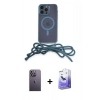 MARSİLYAN™- iPhone 13 Pro Max Kılıf Eksen Özel Seri - Siyah Bilvis 5in1 5D Magic Hayalet Cam Ekran Koruyucu + Neon Fosforlu Kamera Lens - BZ