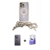 MARSİLYAN™- iPhone 13 Pro Max Kılıf Eksen Özel Seri - Siyah Bilvis 5in1 5D Magic Hayalet Cam Ekran Koruyucu + Neon Fosforlu Kamera Lens - BZ