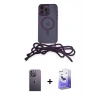 MARSİLYAN™- iPhone 13 Pro Max Kılıf Eksen Özel Seri - Siyah Bilvis 5in1 5D Magic Hayalet Cam Ekran Koruyucu + Neon Fosforlu Kamera Lens - BZ